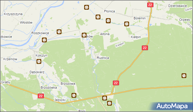 mapa Rudnica gmina Krzeszyce, Rudnica gmina Krzeszyce na mapie Targeo