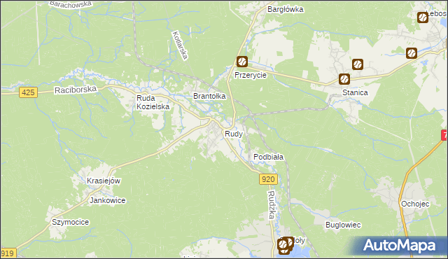 mapa Rudy gmina Kuźnia Raciborska, Rudy gmina Kuźnia Raciborska na mapie Targeo