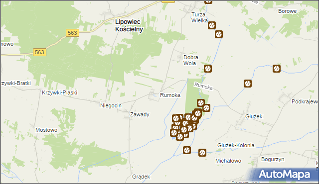 mapa Rumoka gmina Lipowiec Kościelny, Rumoka gmina Lipowiec Kościelny na mapie Targeo