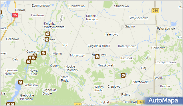 mapa Ruszkowo gmina Wierzbinek, Ruszkowo gmina Wierzbinek na mapie Targeo