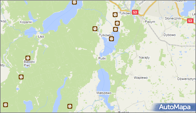 mapa Rutki gmina Pasym, Rutki gmina Pasym na mapie Targeo