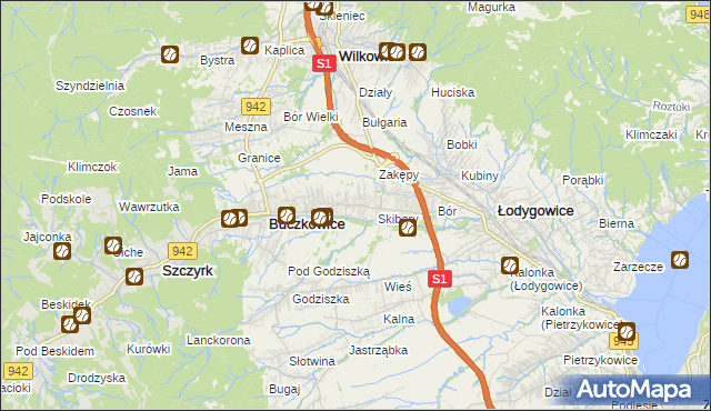 mapa Rybarzowice, Rybarzowice na mapie Targeo