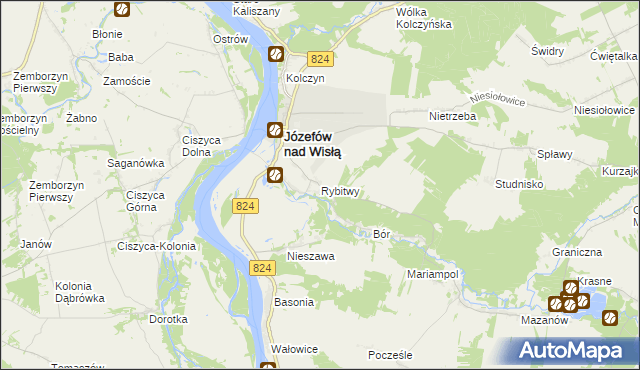 mapa Rybitwy gmina Józefów nad Wisłą, Rybitwy gmina Józefów nad Wisłą na mapie Targeo