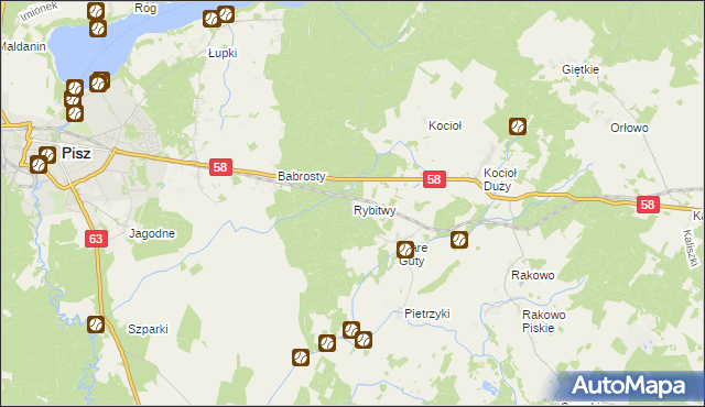 mapa Rybitwy gmina Pisz, Rybitwy gmina Pisz na mapie Targeo