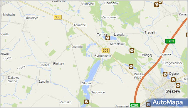 mapa Rybojedzko gmina Stęszew, Rybojedzko gmina Stęszew na mapie Targeo