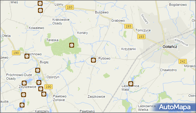 mapa Rybowo gmina Gołańcz, Rybowo gmina Gołańcz na mapie Targeo