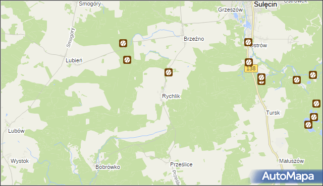 mapa Rychlik gmina Sulęcin, Rychlik gmina Sulęcin na mapie Targeo