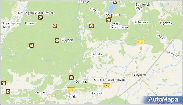 mapa Rychlik gmina Trzcianka, Rychlik gmina Trzcianka na mapie Targeo