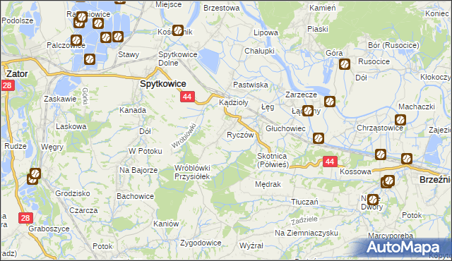 mapa Ryczów gmina Spytkowice, Ryczów gmina Spytkowice na mapie Targeo