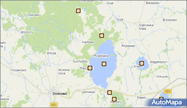 mapa Rydzówka gmina Węgorzewo, Rydzówka gmina Węgorzewo na mapie Targeo