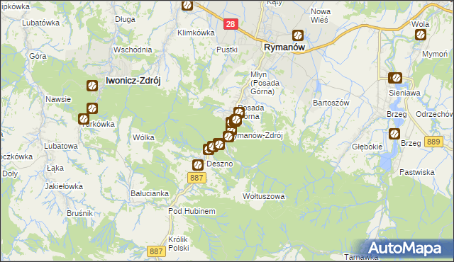 mapa Rymanów-Zdrój, Rymanów-Zdrój na mapie Targeo