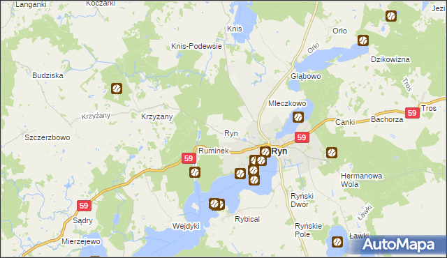 mapa Ryn powiat giżycki, Ryn powiat giżycki na mapie Targeo