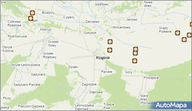 mapa Rząśnik powiat wyszkowski, Rząśnik powiat wyszkowski na mapie Targeo