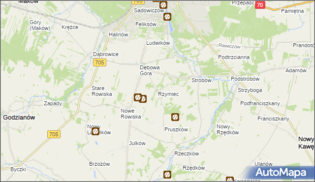 mapa Rzymiec gmina Skierniewice, Rzymiec gmina Skierniewice na mapie Targeo