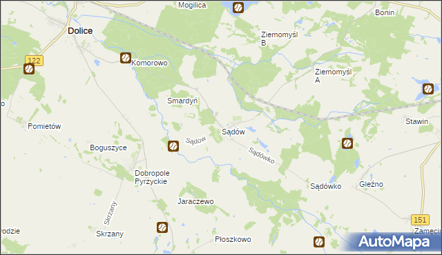 mapa Sądów gmina Dolice, Sądów gmina Dolice na mapie Targeo