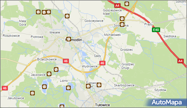 mapa Sady gmina Niemodlin, Sady gmina Niemodlin na mapie Targeo