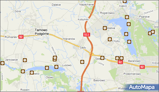 mapa Sady gmina Tarnowo Podgórne, Sady gmina Tarnowo Podgórne na mapie Targeo