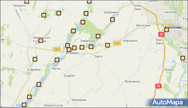 mapa Salno gmina Koronowo, Salno gmina Koronowo na mapie Targeo