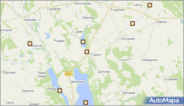 mapa Samin gmina Dąbrówno, Samin gmina Dąbrówno na mapie Targeo