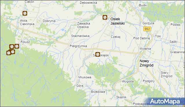 mapa Samoklęski gmina Osiek Jasielski, Samoklęski gmina Osiek Jasielski na mapie Targeo