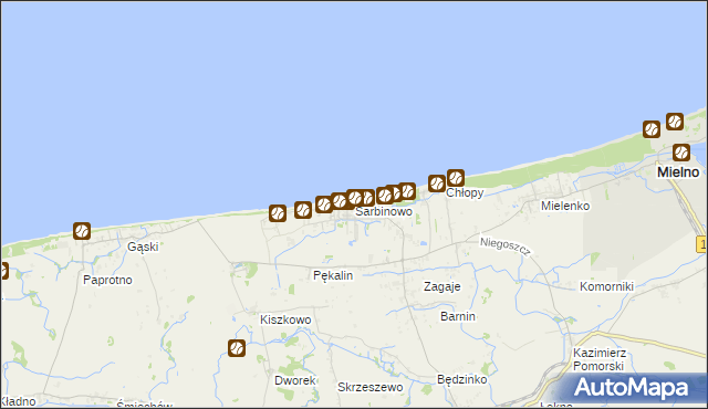 mapa Sarbinowo gmina Mielno, Sarbinowo gmina Mielno na mapie Targeo