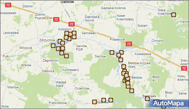 mapa Sarnów gmina Dalików, Sarnów gmina Dalików na mapie Targeo