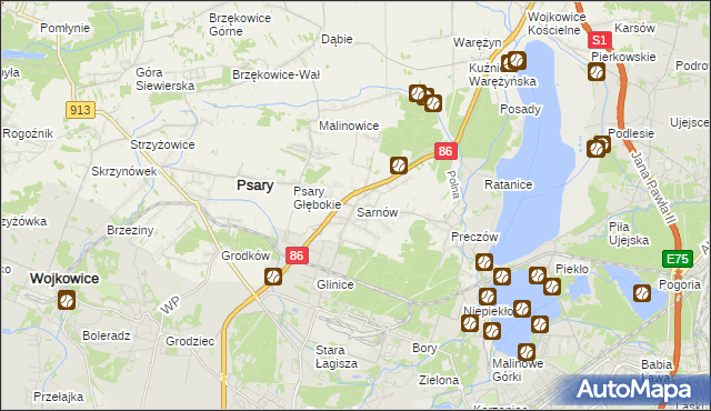 mapa Sarnów gmina Psary, Sarnów gmina Psary na mapie Targeo