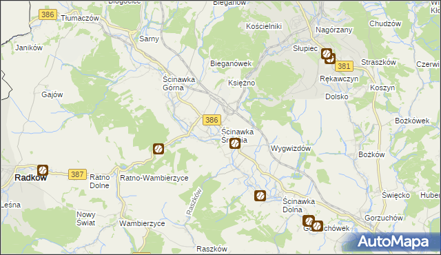 mapa Ścinawka Średnia, Ścinawka Średnia na mapie Targeo