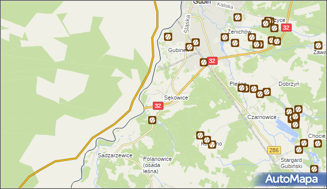 mapa Sękowice gmina Gubin, Sękowice gmina Gubin na mapie Targeo