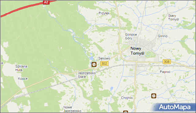 mapa Sękowo gmina Nowy Tomyśl, Sękowo gmina Nowy Tomyśl na mapie Targeo