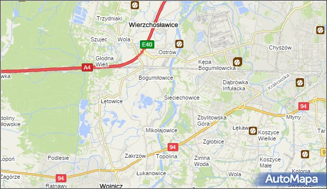 mapa Sieciechowice gmina Wierzchosławice, Sieciechowice gmina Wierzchosławice na mapie Targeo