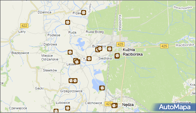 mapa Siedliska gmina Kuźnia Raciborska, Siedliska gmina Kuźnia Raciborska na mapie Targeo