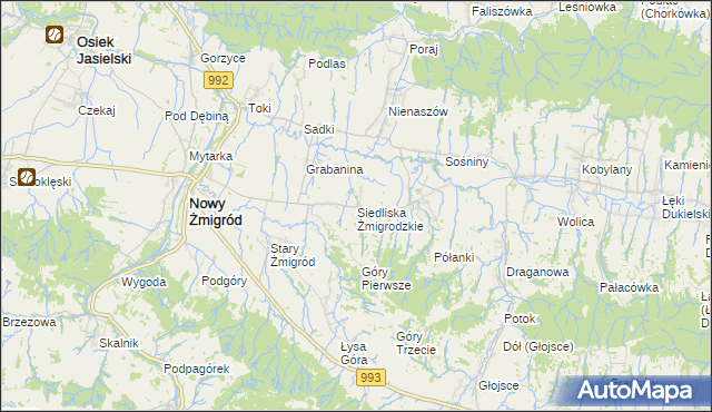 mapa Siedliska Żmigrodzkie, Siedliska Żmigrodzkie na mapie Targeo