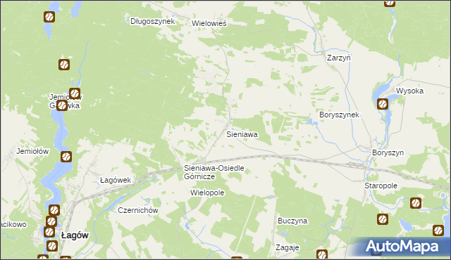 mapa Sieniawa gmina Łagów, Sieniawa gmina Łagów na mapie Targeo