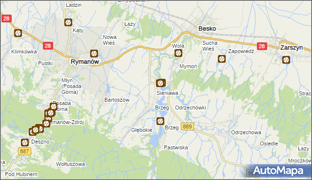 mapa Sieniawa gmina Rymanów, Sieniawa gmina Rymanów na mapie Targeo