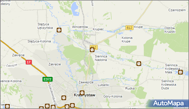 mapa Siennica Nadolna gmina Krasnystaw, Siennica Nadolna gmina Krasnystaw na mapie Targeo