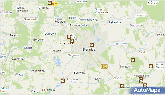 mapa Siennica powiat miński, Siennica powiat miński na mapie Targeo