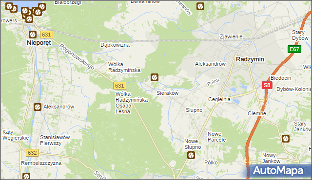 mapa Sieraków gmina Radzymin, Sieraków gmina Radzymin na mapie Targeo