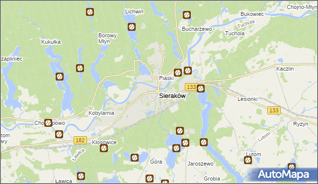 mapa Sieraków powiat międzychodzki, Sieraków powiat międzychodzki na mapie Targeo