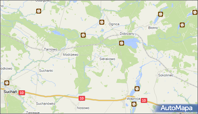 mapa Sierakowo gmina Dobrzany, Sierakowo gmina Dobrzany na mapie Targeo