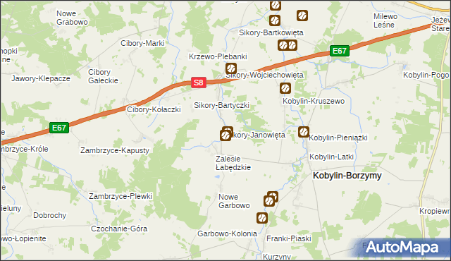 mapa Sikory-Janowięta, Sikory-Janowięta na mapie Targeo