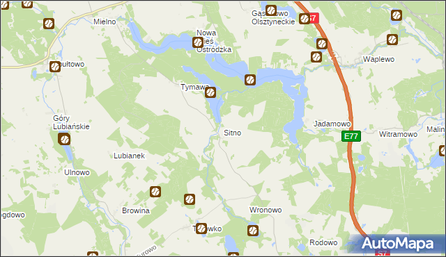 mapa Sitno gmina Olsztynek, Sitno gmina Olsztynek na mapie Targeo