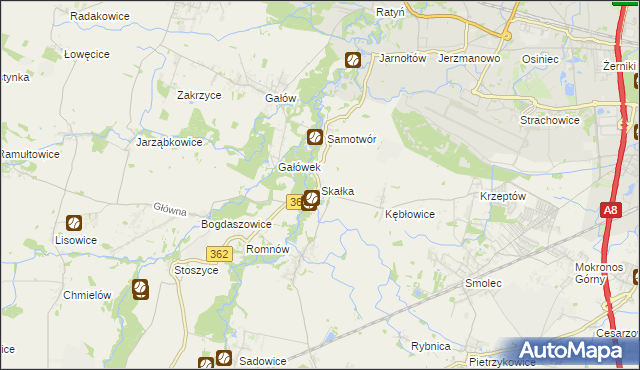 mapa Skałka gmina Kąty Wrocławskie, Skałka gmina Kąty Wrocławskie na mapie Targeo