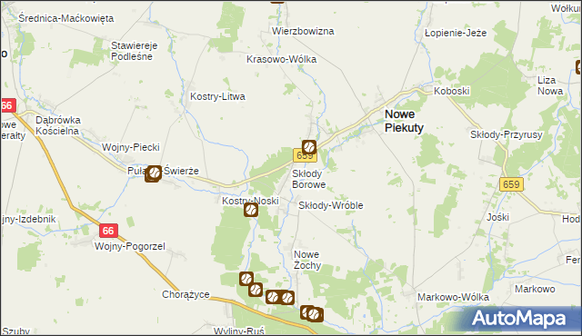 mapa Skłody Borowe, Skłody Borowe na mapie Targeo