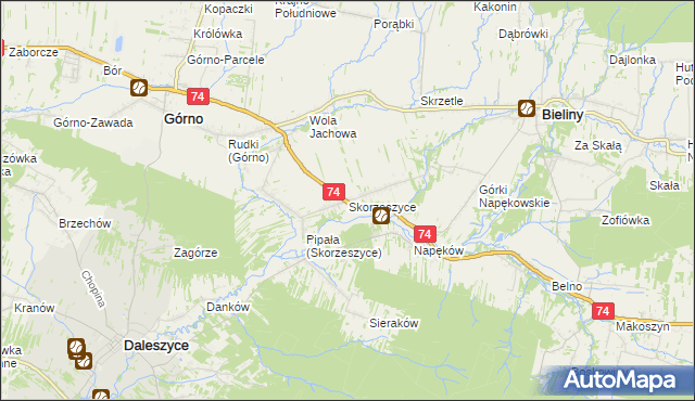 mapa Skorzeszyce, Skorzeszyce na mapie Targeo