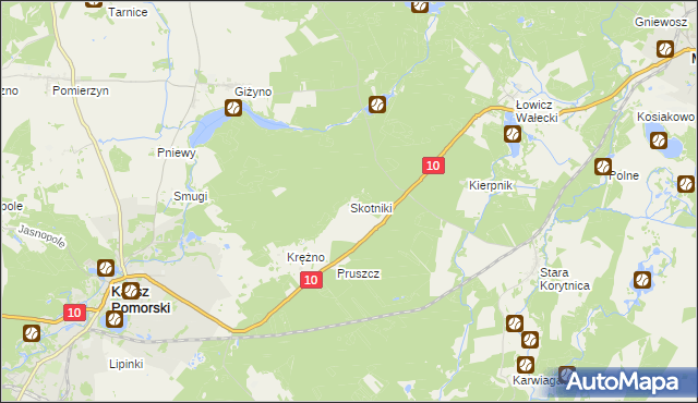 mapa Skotniki gmina Kalisz Pomorski, Skotniki gmina Kalisz Pomorski na mapie Targeo