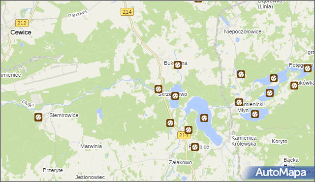 mapa Skrzeszewo gmina Sierakowice, Skrzeszewo gmina Sierakowice na mapie Targeo