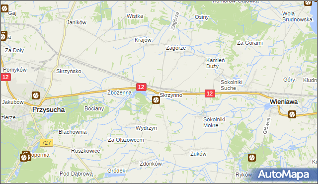 mapa Skrzynno gmina Wieniawa, Skrzynno gmina Wieniawa na mapie Targeo