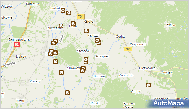 mapa Skrzypiec gmina Gidle, Skrzypiec gmina Gidle na mapie Targeo
