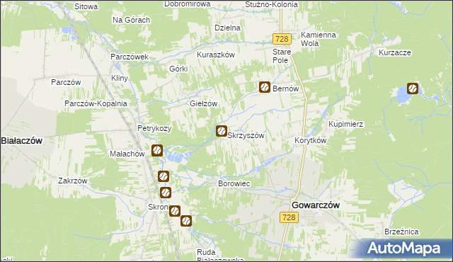 mapa Skrzyszów gmina Gowarczów, Skrzyszów gmina Gowarczów na mapie Targeo